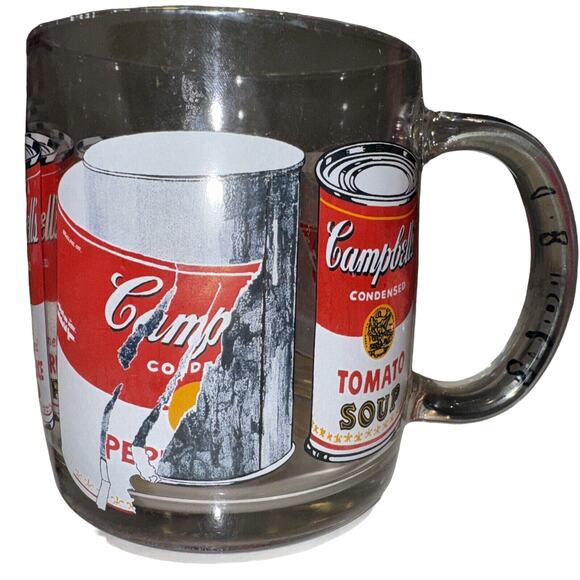 Vintage Luminarc Andy Warhol Campbell's Soup Can LARGE Glass Handled Mug Cup - Picture 1 of 9